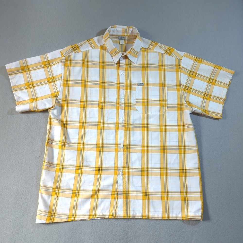 VTG CalTop Plaid Button Up Shirt Mens 2X Yellow White Short Sleeve Made in USA - Picture 2 of 7